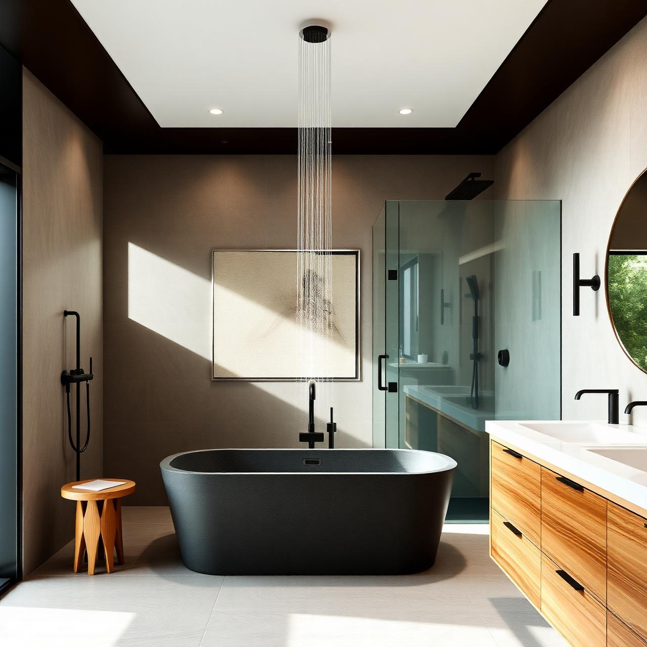 Modern bathroom with stone tub